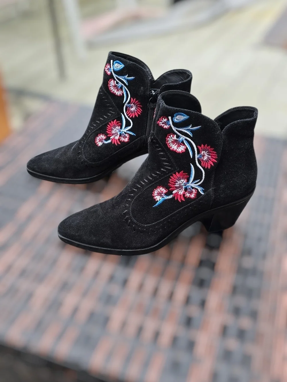 Rebecca Minkoff Black Suede Embroidered Ankle Boots